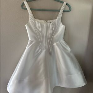 Lulu's White Satin Girls Party Dress with Pleated Bodice